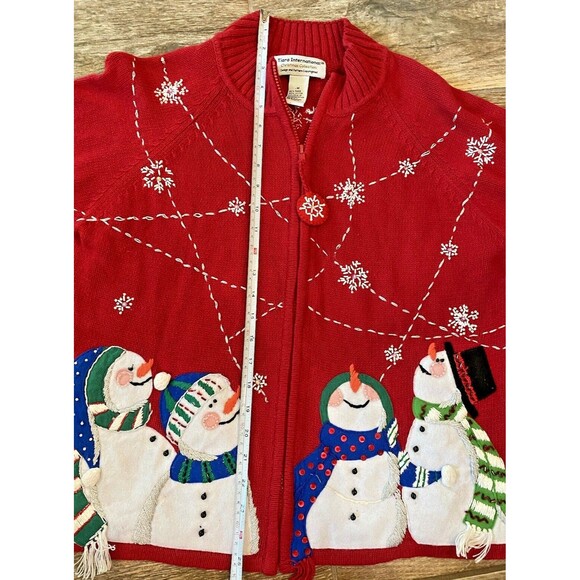Vintage Tiara International Christmas Collection Snowman Cardigan Sweater Size M - Picture 11 of 14